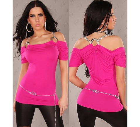 Carmen Top Kettenträger und Ringe Longshirt/T-Shirt/Longtop/Tunika pink