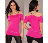 Carmen Top Kettenträger und Ringe Longshirt/T-Shirt/Longtop/Tunika pink