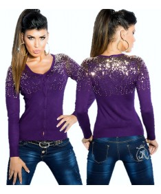 Koucla Jacke Strickjacke Cardigan Pailletten Pulli Pullover Sweater Violett