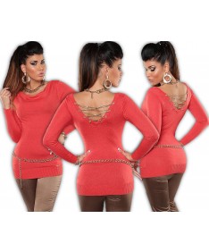 Koucla Pullover Minikleid Cut Out Ketten Schnürung Longpullover Sweater Pulli CO